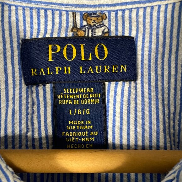 Polo Ralph Lauren Sleepwear Sailor Bear Striped Button Down Size Large - Picture 4 of 8